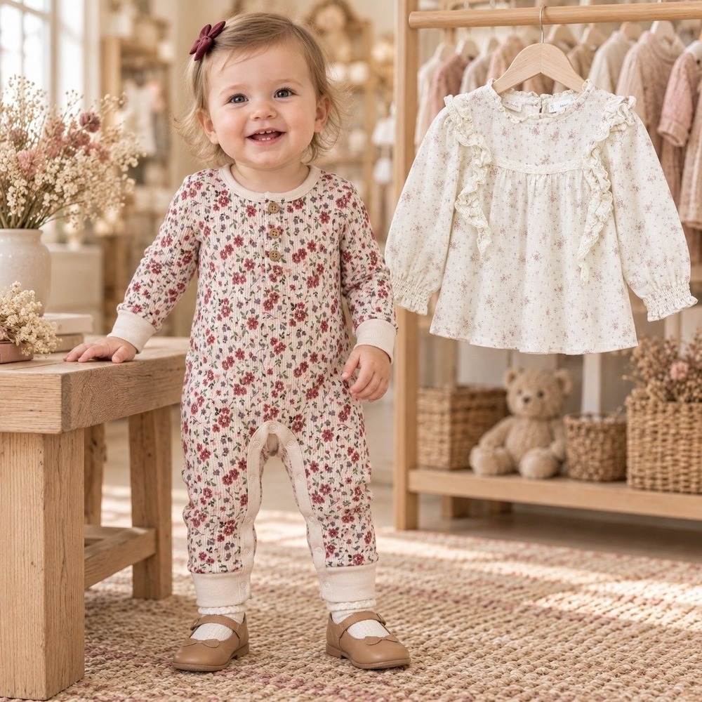 Baby Girl 12M Floral Romper & Mango Ruffle Blouse 2-Piece Bundle